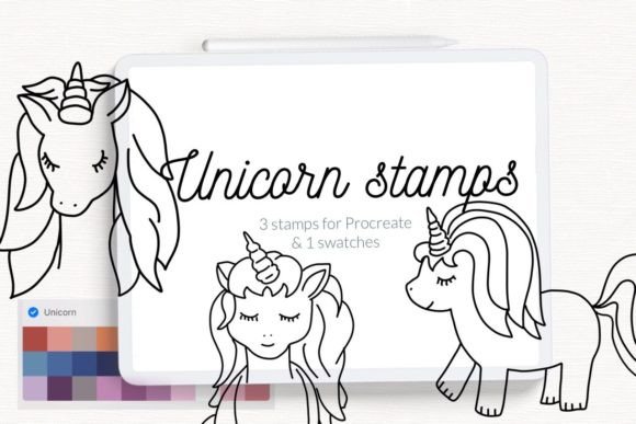 Doodle Unicorn Procreate Stamps for iPad