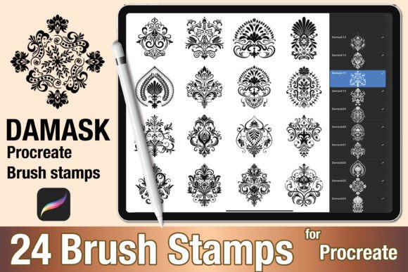 Evaluating the Procreate Brush Stamp Damask Motif 01