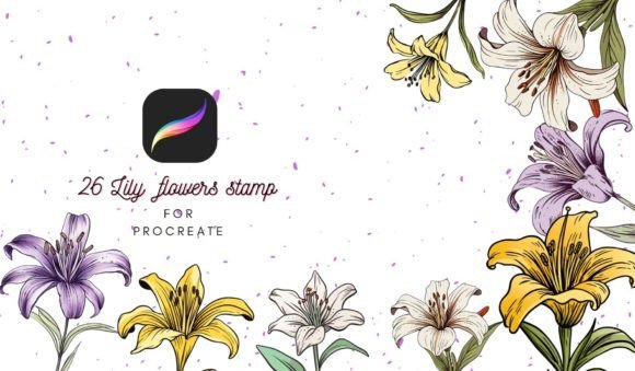Lily Flowers Stamp: Elegant Procreate Stamps for Design